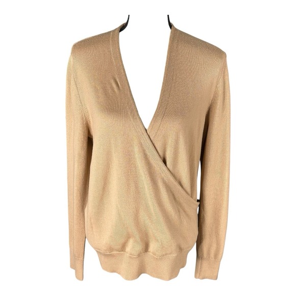 Ann Taylor Sweaters - ANN TAYLOR Women 100% Merino Wool Pullover Wrap Effect Size Large khaki‎